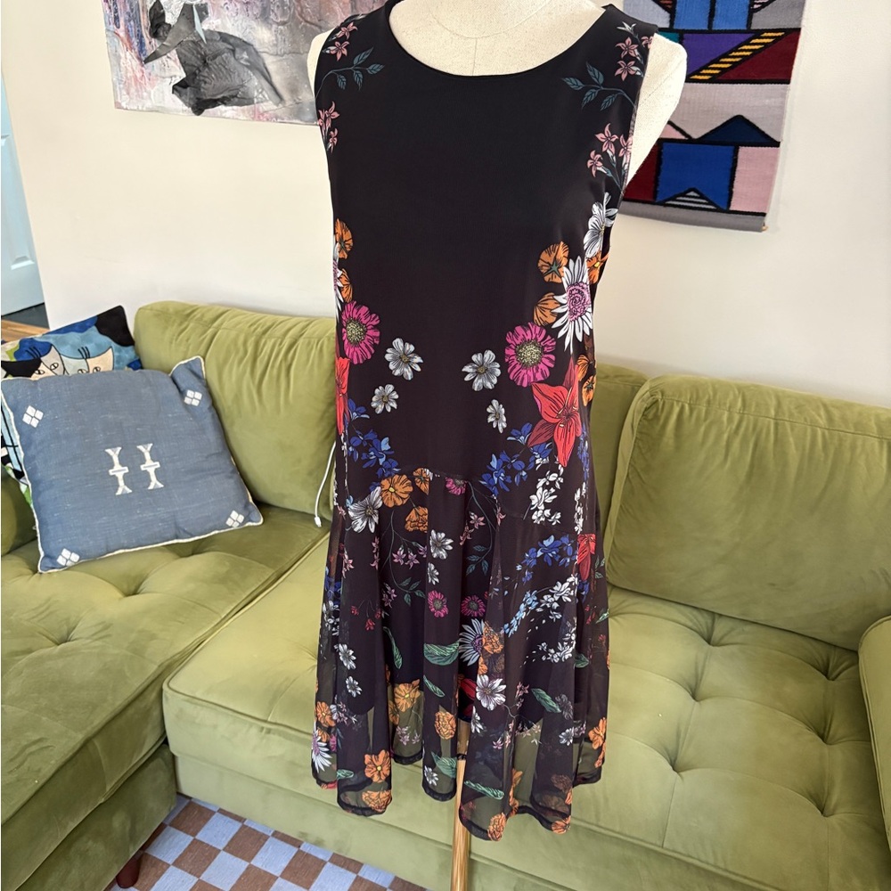 Desigual Black Floral Trapeze Dress sz L